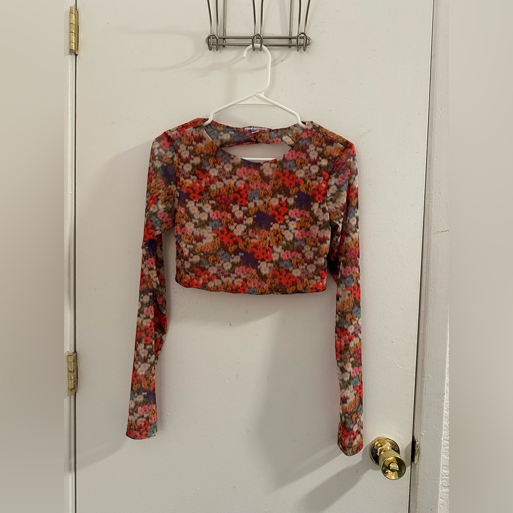 Urban outfitters long sleeve floral mesh top with an open back
